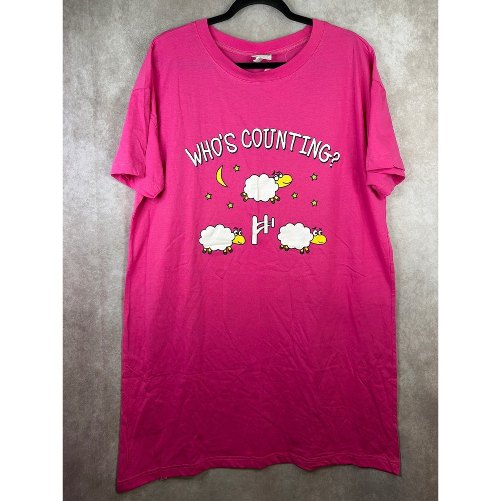 NWT VTG Jenada OSFM Nightshirt Who's Counting? Sheep Moon‎ Pink Womens One Size